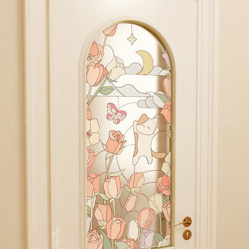 装万家可爱郁金香猫咪浴室玻璃门女生窗户贴纸静电贴膜透光不透人,家居饰品,玻璃膜/贴,淘宝优惠券,粉丝福利购,淘宝优惠卷