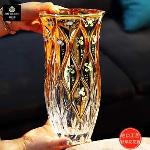 欧式进口工艺描金珐琅水晶玻璃家居茶几桌面装饰插花瓶摆件礼品