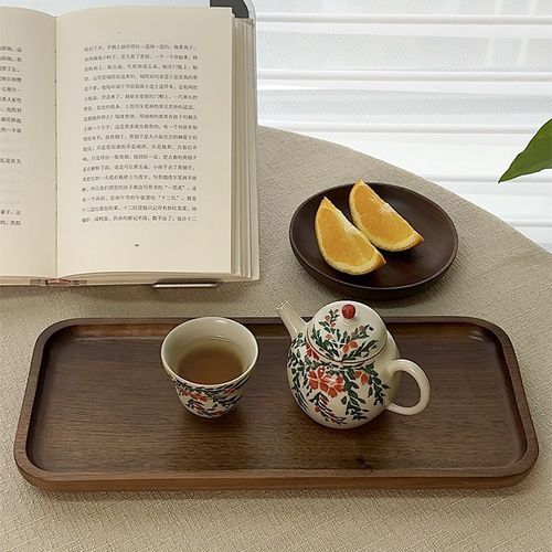 黑胡桃茶盘托盘长方形一壶一杯小型迷你茶托盘单人用实木咖啡杯托