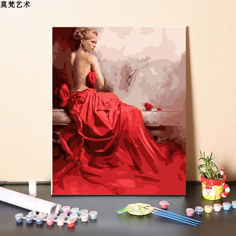 数字油画diy填充手工欧式人物穿晚礼服美女填色手绘涂色油彩画画