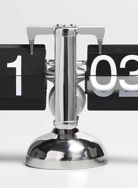 创意自动翻页时钟摆台式家居客厅茶几电视柜装饰品办公室桌面摆件