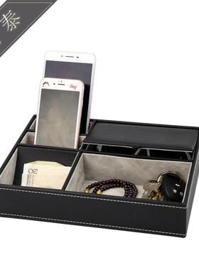 现货黑色荔枝纹桌面办公多功能首饰盘钥匙硬币收纳盘