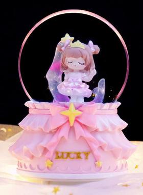 摩卡少女ins旋转自动飘雪彩灯音乐盒水晶球氛围感装饰摆件