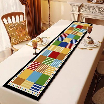 复古格子桌旗防水防油免洗桌布桌垫长条形餐边柜电视柜盖垫茶旗