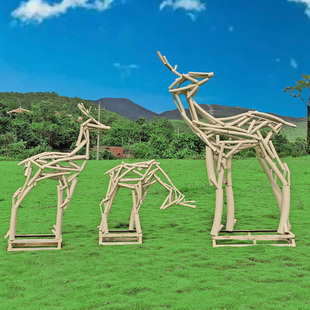 大型抽象镂空不锈钢管梅花鹿雕塑酒店大堂艺术公园售楼部装 饰摆件