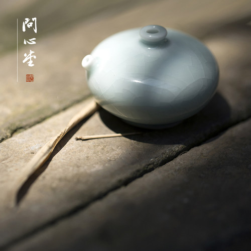 问心堂水滴汝瓷袖珍小砚滴水滴砚台磨墨加水墨碟添水文房器书法用