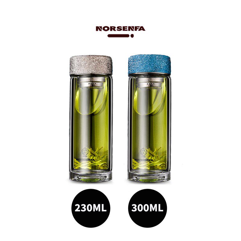 NORSENFA纯钛滤盖新款茶水分离杯隔热双层高硼硅玻璃杯子泡茶水杯