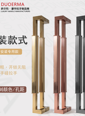 黑色有框玻璃门不锈钢金色大门侧装款把手氟碳烤漆木门玫瑰金拉手