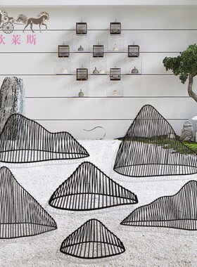 酒店售楼处大堂镂空铁艺假山干景庭院水池楼梯橱窗装饰品金属摆件