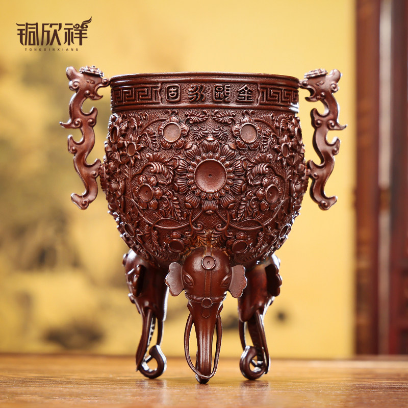 紫铜《永固杯》摆件小巧江山永固掌心杯桌面车摆工艺品礼品摆设