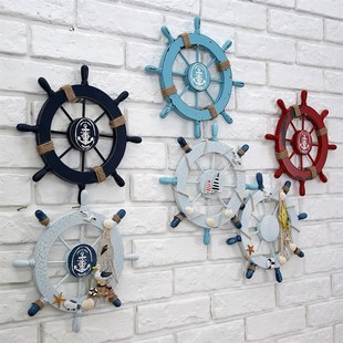 欧式地中海墙面船舵装饰品挂件餐厅挂饰墙饰复古客厅酒吧壁挂壁饰