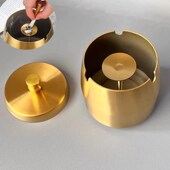 高档金色不锈钢烟缸带盖创意个性 防飞灰 潮流金属烟灰缸车载封闭式