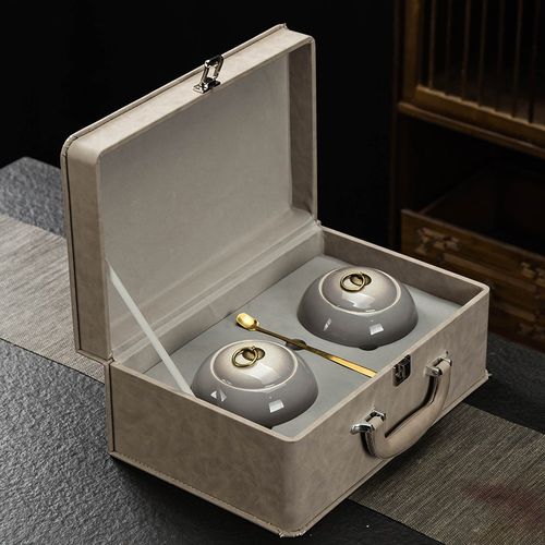 高档皮包陶瓷密封罐黑枸杞红枸杞子空盒包装灵芝孢子粉石斛三七粉