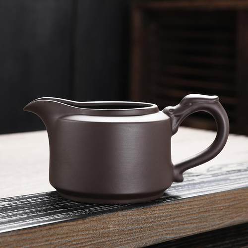 宜兴紫砂公道杯功夫茶具茶壶配件刻绘鱼戏石瓢茶海公杯分茶器