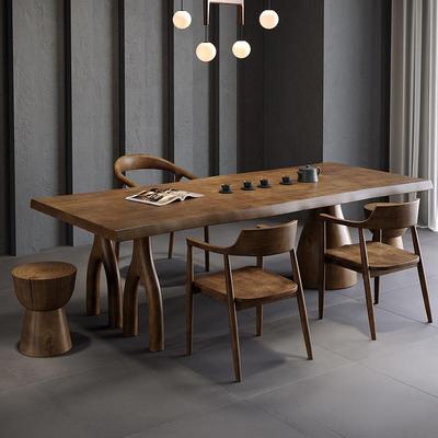 严选实木茶桌椅组合创意大板桌客厅家用茶台阳台原木侘寂风大桌子