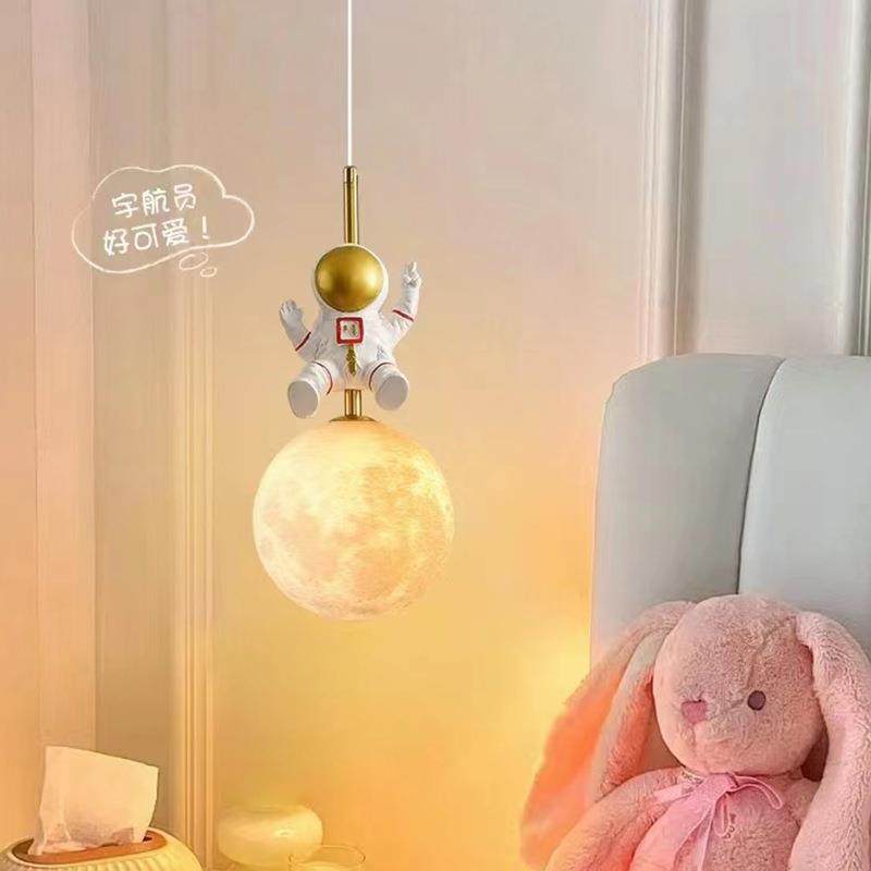 儿童房床头小吊灯现代简约月球宇航员男女孩卧室房间背景墙吊线灯,家装灯饰光源,智能吊灯,淘宝优惠券,粉丝福利购,淘宝优惠卷