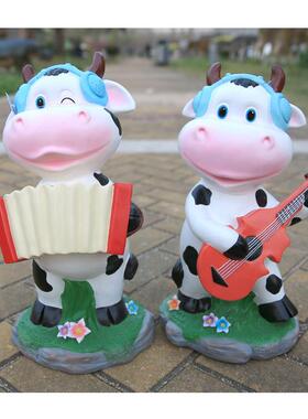卡通音乐奶牛雕塑玻璃钢树脂落地摆件装饰庭院幼儿园花园摆设包邮