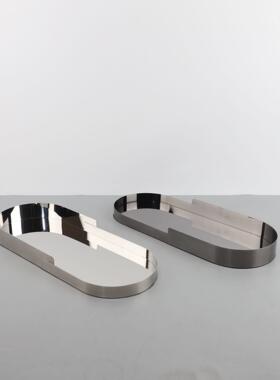 现代简约金属椭圆金色错位托盘摆件客厅电视柜茶桌收纳果盘装饰品