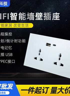 147二开多六孔双插智能插座 USB+TYPEC远程操控语音触摸开关插座