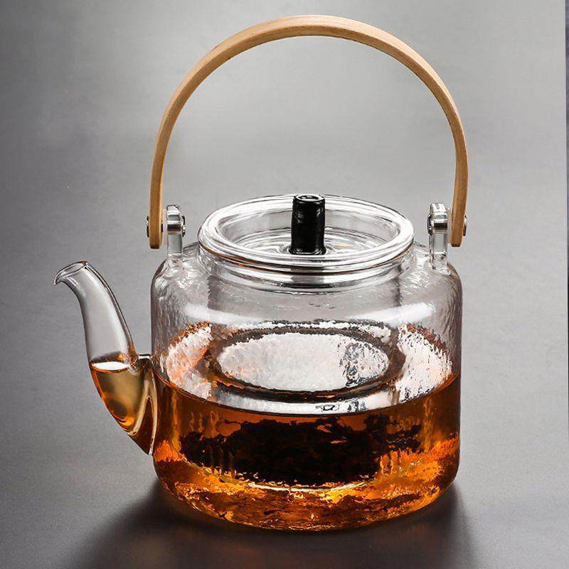 竹把提梁高硼硅玻璃煮茶壶明火加热泡茶壶蒸煮花茶壶家居茶具套组