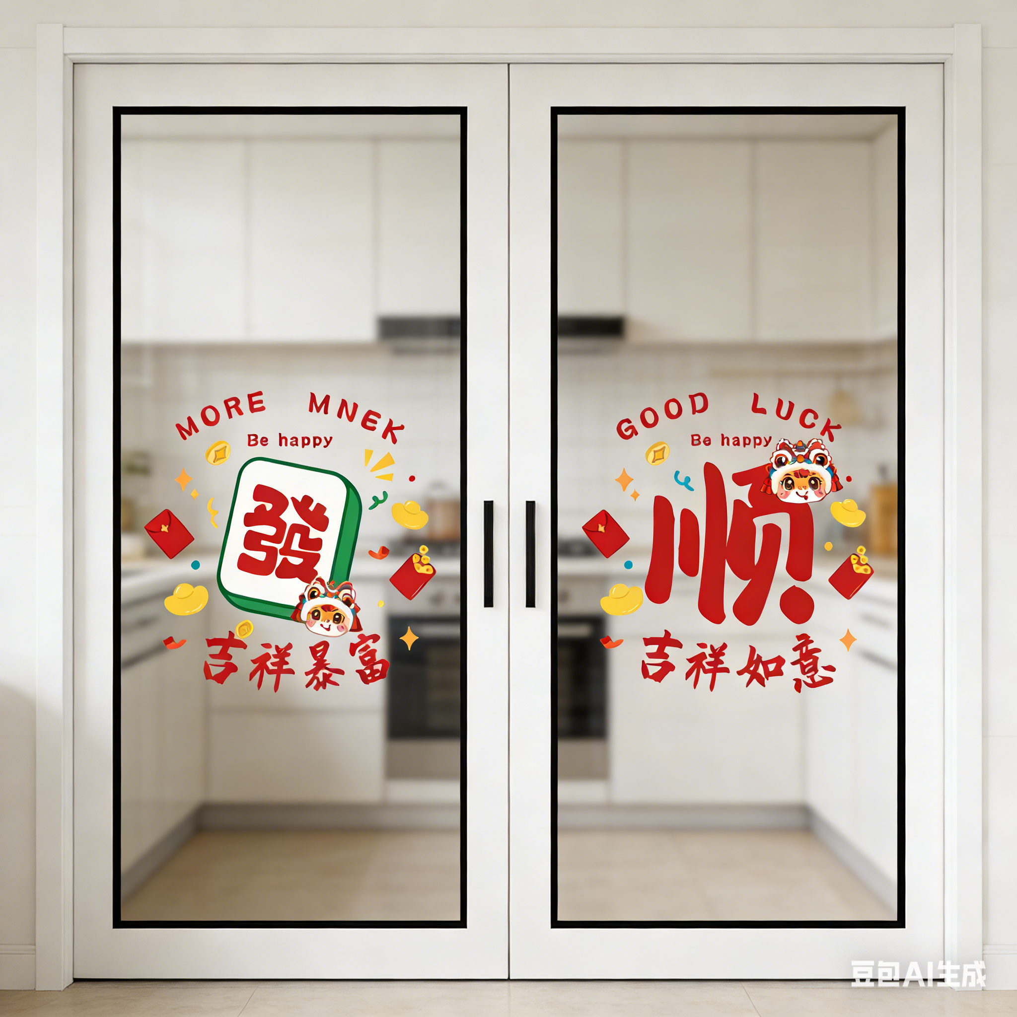 国潮风福字财神厨房门窗玻璃贴纸店铺装饰招财进宝新年贴膜,家居饰品,门贴,淘宝优惠券,粉丝福利购,淘宝优惠卷