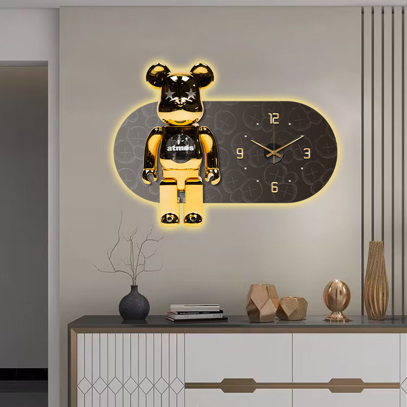 客厅钟表装饰画餐厅卡通暴力熊挂钟饭厅儿童房卧室背景墙挂画时钟