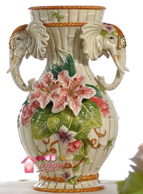 欧式招财大象陶瓷花瓶花器家居饰品結婚礼品摆件婚庆玄关客厅摆件