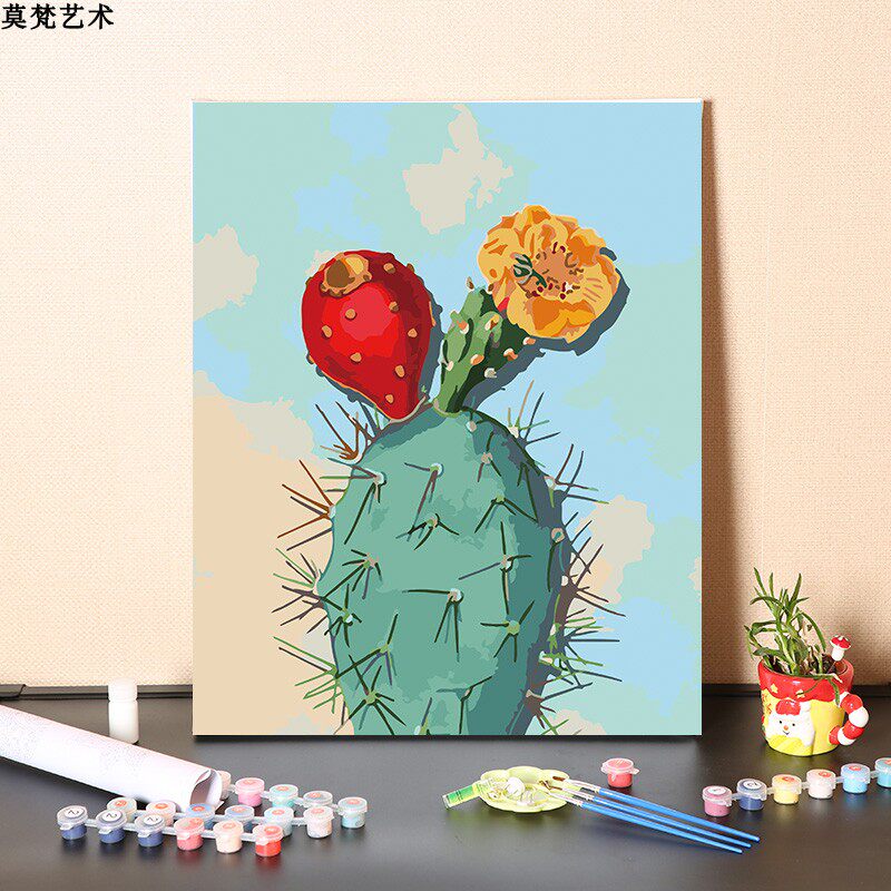 数字油画diy手工清新治愈仙人掌填充手绘消磨时间减压填色油彩画