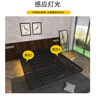 2022新款 无床头悬浮床钢架铁艺床现代简约双人床1.5米1.8感应灯带