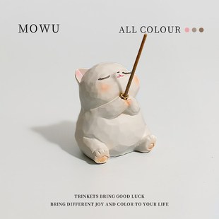 精致猫咪摆件治愈系檀香香薰线香香插玄学小摆件办公室桌面装饰女