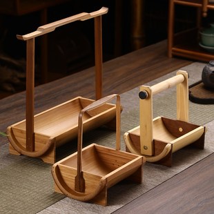 手工竹雕竹制点心托盘果篮手提篮天然竹编摆件茶道配件装饰配饰品