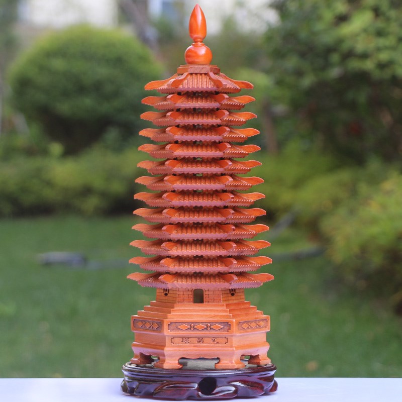 桃木文昌塔摆件九层十三层孩子书房书桌面装饰摆件桃木雕刻文昌塔