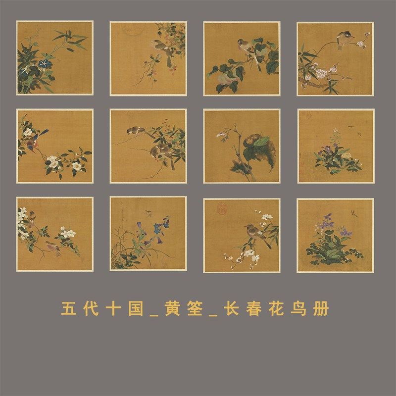 五代十国_黄筌_长春花鸟册古代工笔草虫竹花国画微喷复制画稿