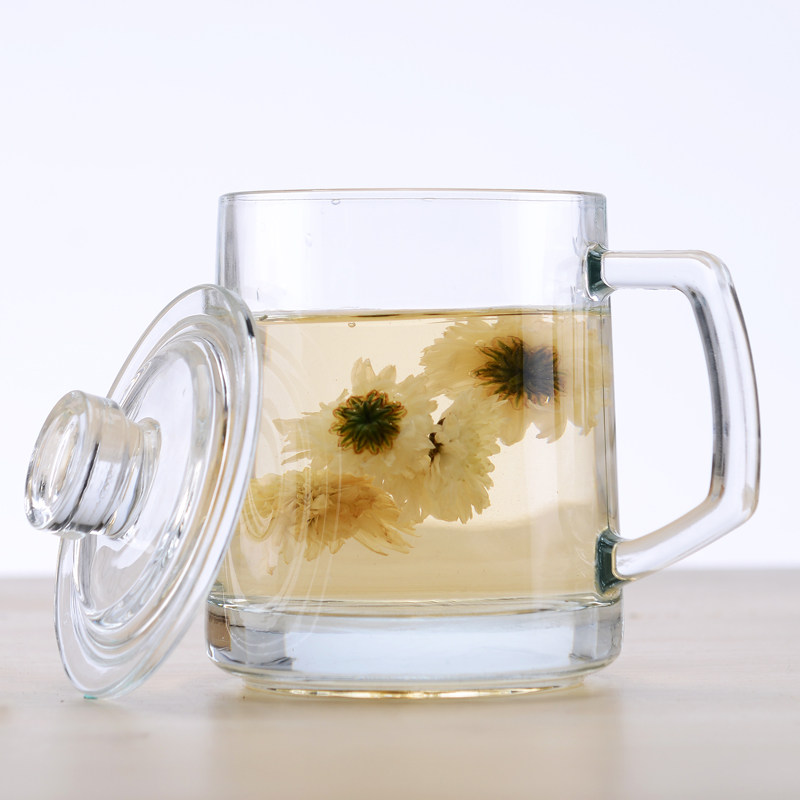 喜碧耐热把杯格隆泡茶杯家用开水杯带把手带盖玻璃杯380ml礼品杯