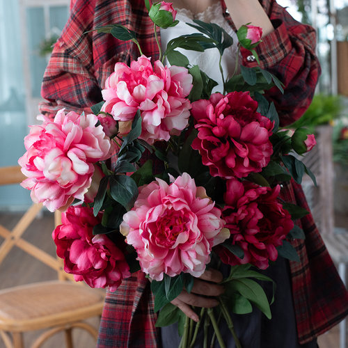牡丹仿真花摆设插花花瓶客厅装饰摆件中式餐桌花花艺假花芍药花束
