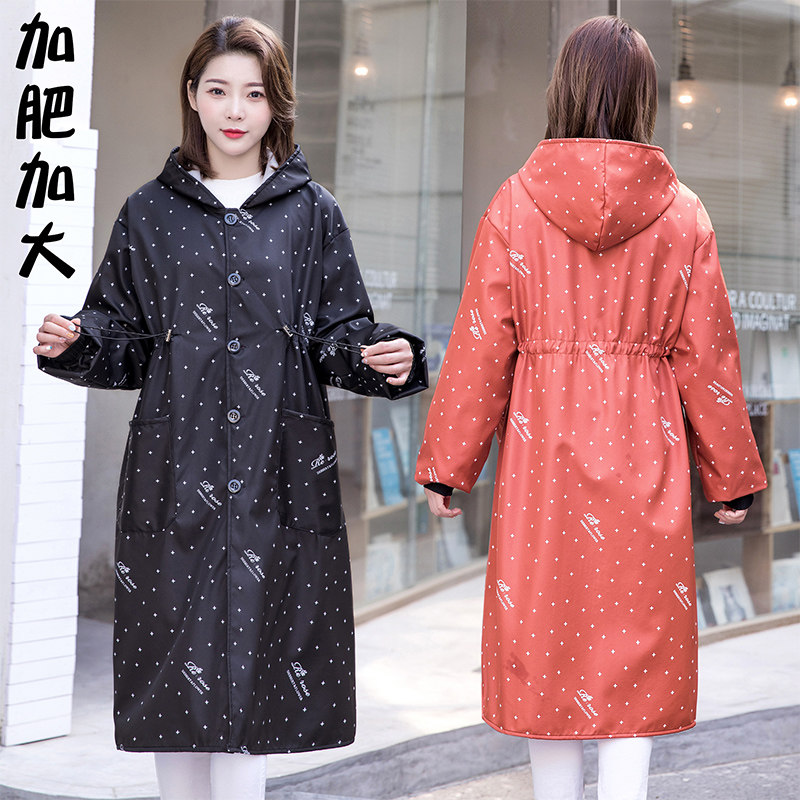 时尚韩版罩衣女新款加肥加大加绒保暖长袖上班防水外穿围裙工作服