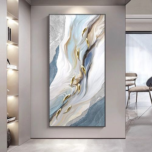 九鱼图玄关装饰画2024年新款高端走廊过道挂画现代入门壁画灯光画