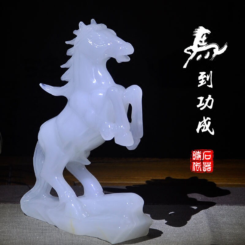 天然玉石马到功成摆件办公室商务开业送礼家居客厅玄关装饰工艺品