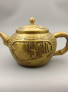 古玩铜器收藏铜摆件 姜太公垂钓铜酒壶 家居装饰创意礼品工艺品