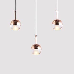 北欧卧室床头小吊灯简约现代设计师圆球玻璃铃铛玫瑰金色小吊灯