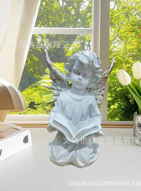 北欧天使女孩摆件树脂人像雕塑教堂装饰天使少女看书摆设拍照背景