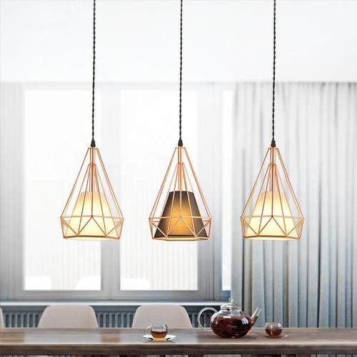 现代简约餐厅灯工业风钻石灯创意个性吧台玫瑰金灯具铁艺吊灯