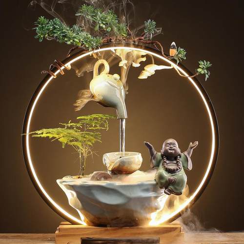 流水摆件循环水新中式招财悬壶家居客厅办公室桌面乔迁开业送礼品