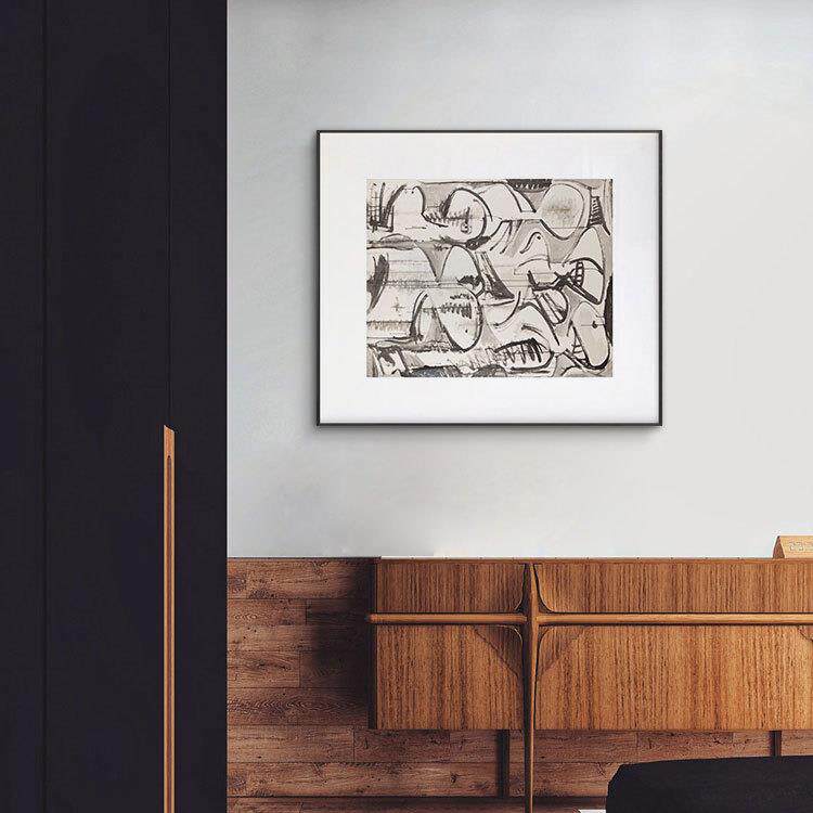 黑白客厅装饰画 抽象小众玄关墙面餐厅挂画后现代大幅样板间壁画