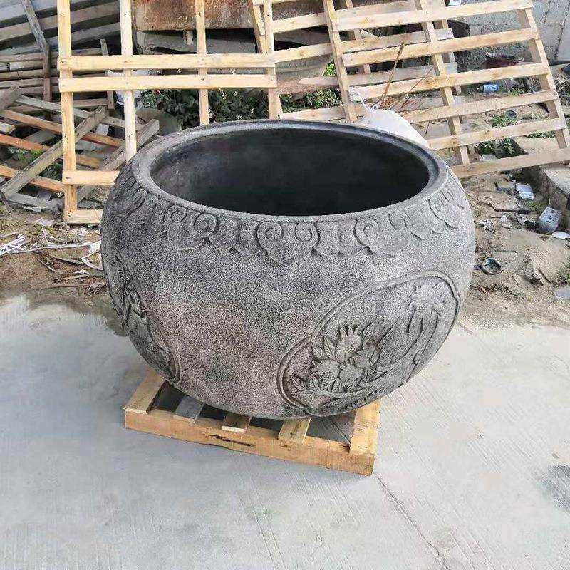 厂家直销仿古石雕花盆鱼缸 小区庭院花岗岩花钵摆件 中式园林花盆