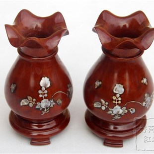 红木家具摆件花梨木木雕相贝花瓶实木中式家居办公室干花瓶工艺品