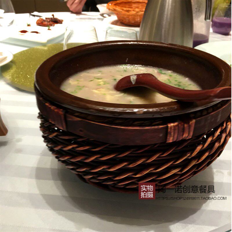 农家乐餐具土砂汤盆大砂碗柳编圆筐圆篓明档展台餐具创意酒店餐具