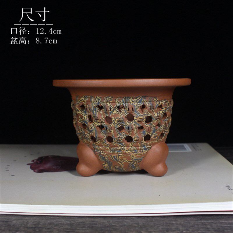 宜兴紫砂花盆 小型花盆 精品盆景花盆 风兰花盆 迷你盆镂空花盆