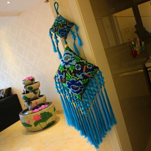 民族风刺绣壁饰 家居客厅玄关背景墙面装饰新年挂饰 正方形壁挂件