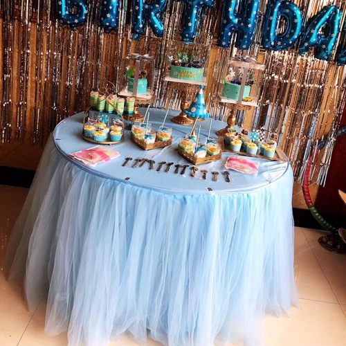 婚庆道具桌布签到台布纱甜品桌布置围裙桌套纱幔桌裙蓬蓬纱桌布